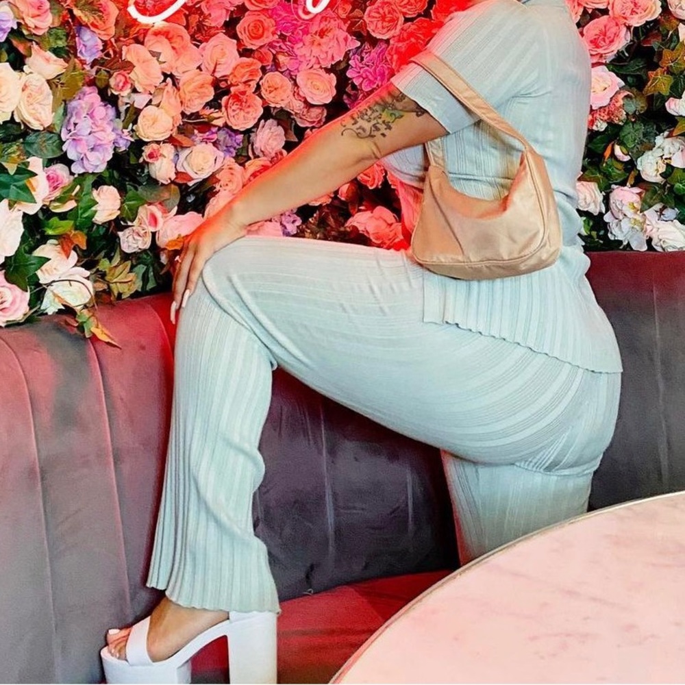 Mint ribbed top + pant set